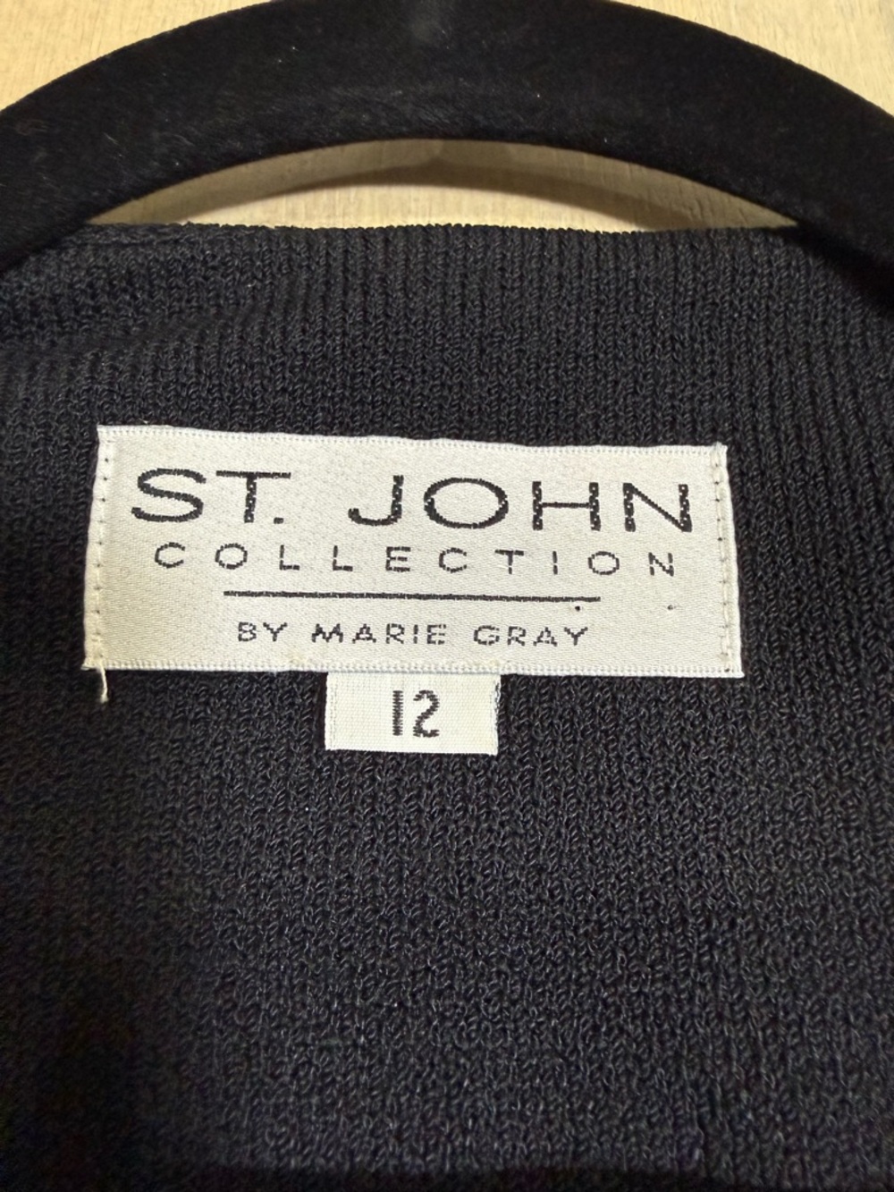 St. John Black Knit Blazer with Zipper Front and Gold Tone Hook and Eye Closures - Picture 6 of 9